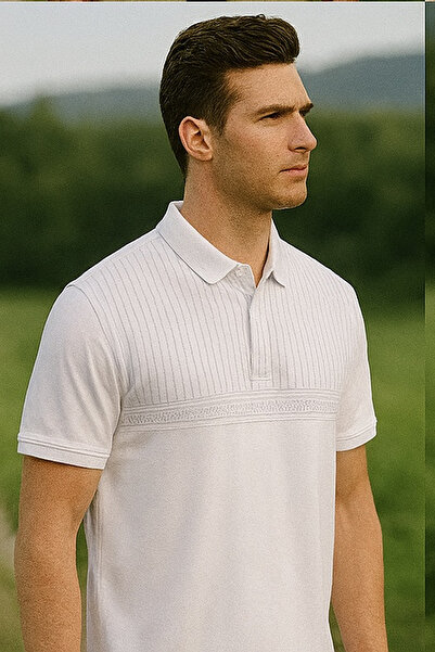 Maccali Ανδρικό μπλουζάκι μεγάλου μεγέθους με φαρδύ σχέδιο λευκό γιακά πόλο