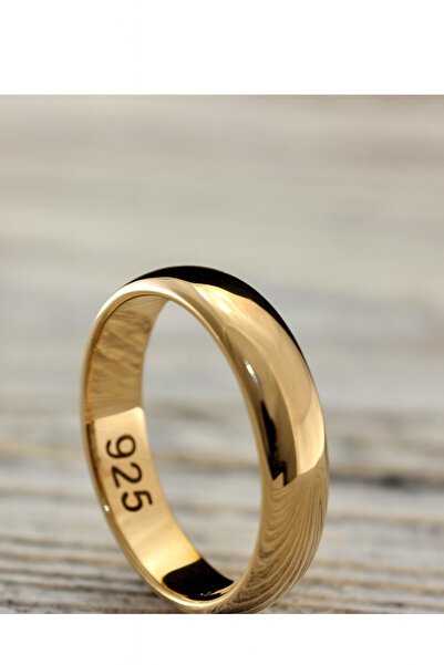 deren gümüş Bombeli 14 Ayar Altın Kaplama Gümüş Alyans 4 mm