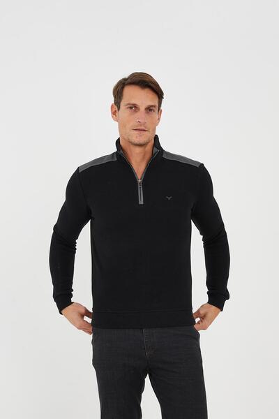 Maccali Ανδρικό χειμερινό χαλαρό μαύρο φούτερ με μοτίβο ώμου