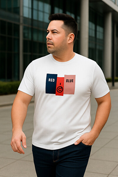 Maccali Men's Printed Short Sleeve Large Size Loose White T-Shirt