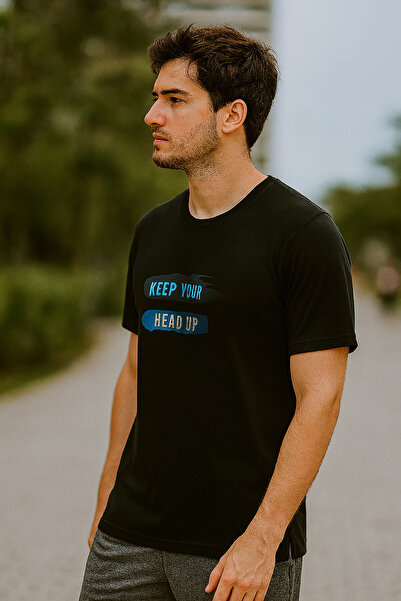 Maccali Men's Crew Neck Text Print Short Sleeve Black T-Shirt