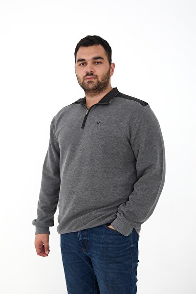 Maccali Ανδρικό φούτερ με μισό φερμουάρ, μεγάλου μεγέθους, ανθρακί