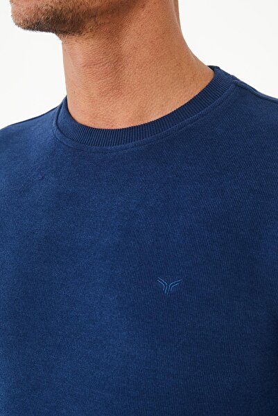 Maccali Ανδρικό φούτερ ComfortFit με μακρύ λαιμόκοψη Basic μπλε