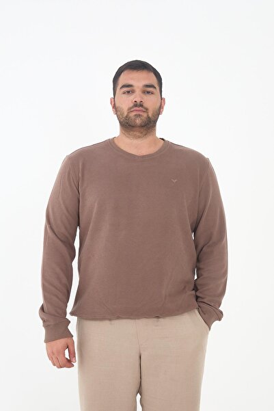 Maccali Ανδρικό φούτερ μεγάλου μεγέθους V Neck Battal Basic Mink