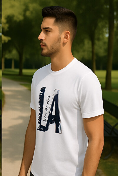 Maccali Ανδρικό λαιμόκοψη βαμβακερό μπλουζάκι με στάμπα λευκό