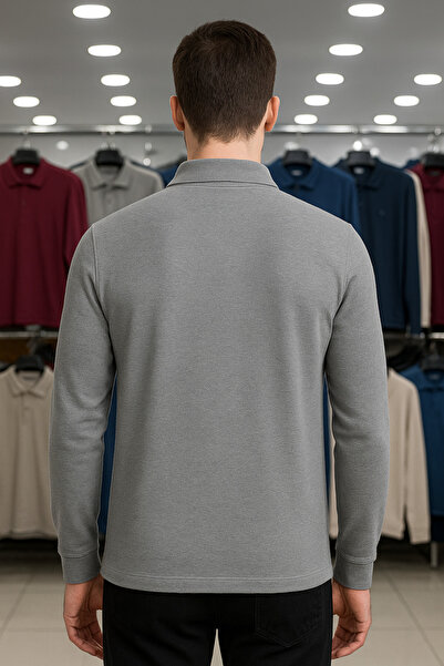 Maccali Ανδρικό μακρυμάνικο μπλουζάκι με γκρι λαιμόκοψη, casual basic