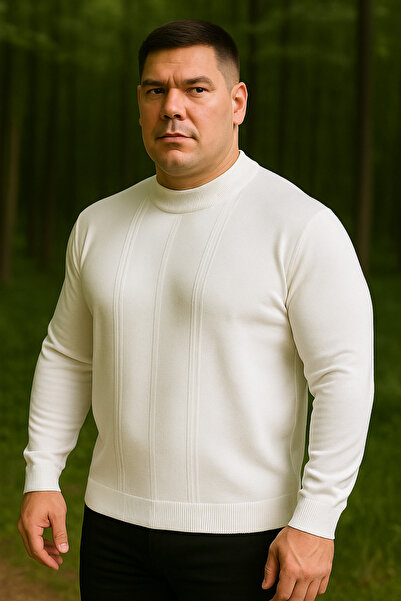 Maccali Ανδρικό πλεκτό πουλόβερ με ρίγες σε λευκό χρώμα