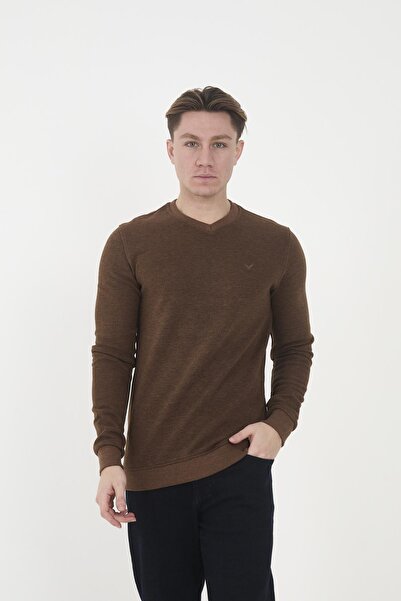 Maccali Мъжка RelaxFit зимна блуза с V-образно деколте, дълга, права, кафява