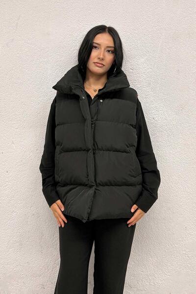 MİSSKAYLE Black Puffer Vest with Brown Lining