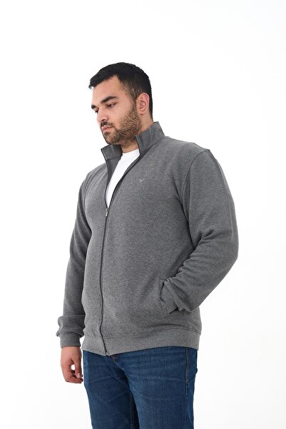 Maccali Ανδρικό φούτερ μεγάλου μεγέθους με φερμουάρ Battal καπνιστό