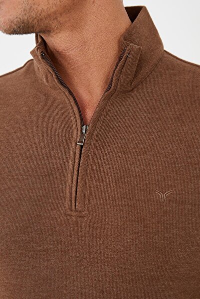 Maccali Ανδρικό μπλουζάκι με μισό φερμουάρ Fisherman Basic μακρύ καφέ