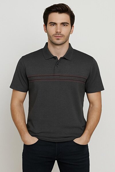 Maccali Men's Short Sleeve Striped Summer Smoked Polo Neck T-Shirt