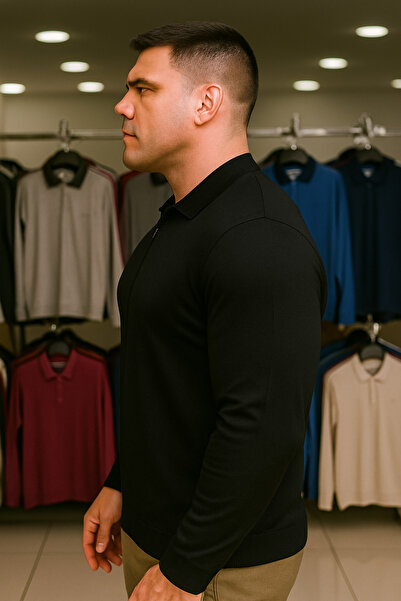 Maccali Ανδρικό φούτερ μεγάλου μεγέθους Basic μαύρο με φερμουάρ