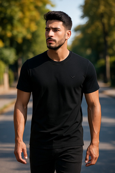 Maccali Ανδρικό κοντομάνικο καλοκαιρινό βαμβακερό μαύρο μπλουζάκι Basic