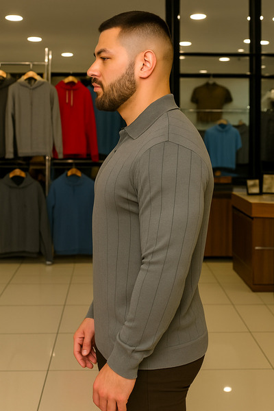 Maccali Men's Winter Plus Size Gray Zippered Sweatshirt