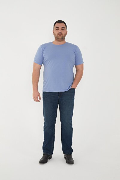 Maccali Erkek Slim Fit Battal Kısa Kollu Basic Tişört Mavi