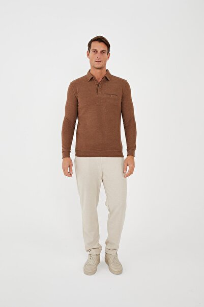 Maccali Ανδρικό μπλουζάκι Timeless Basic Long Plain Cinnamon Polo με τσέπες
