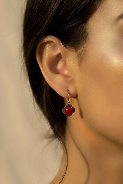 Süspüs Accessories Amber Stone Flower Model Authentic Earrings