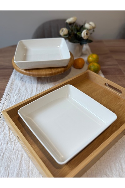 Kütahya Porselen 19 Cm Thick Porcelain - 2-Piece Square Salad Plate, CREAM