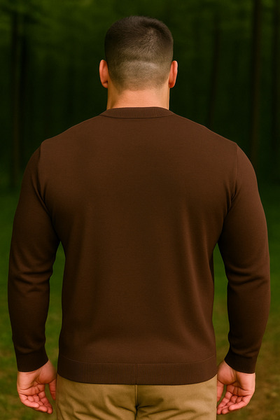 Maccali Мъжки пуловер с голям размер, свободен крой, в цвят кафе