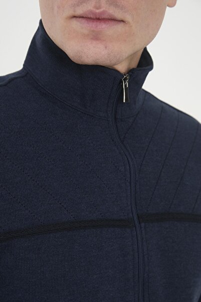 Maccali Ανδρικό φούτερ EchoWave με ριγέ γιακά με φερμουάρ μονόχρωμο μπλε