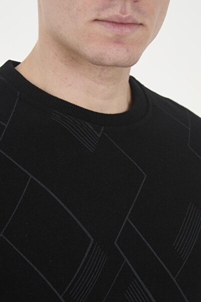 Maccali Мъжка зимна дълга черна суитшърт с геометричен десен