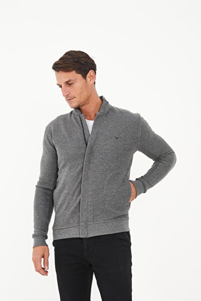 Maccali Men's Arcticflex Pocket Detailed Zippered Basic Gray Sweatshirt