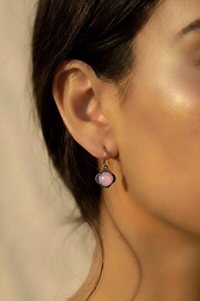 Süspüs Accessories White Agate Stone Flower Model Authentic Earrings