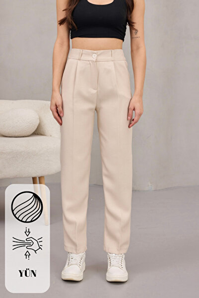 alanora Women's High Waist Carrot Model Elastic Waist Narrow Leg Trousers