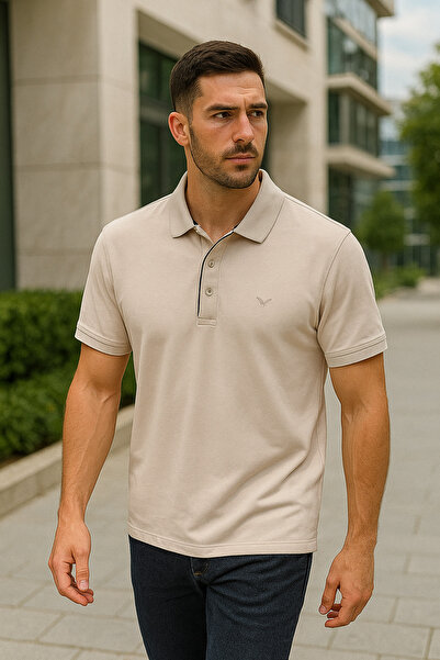 Maccali Erkek Slim Fit Kısa Kollu Basic Krem Polo Yaka Tişört