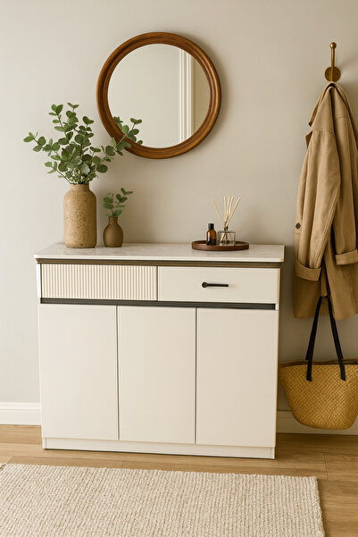 HOMEZ NEED 3-Door Shoe Cabinet with Drawers and Porcelain Top - Multi-purpose