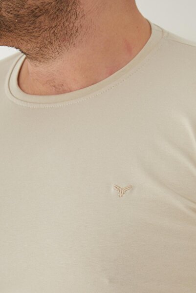 Maccali Men's Slim Fit Oversize Short Sleeve Basic T-Shirt Cream