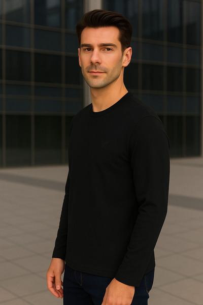 Maccali Men's Long Sleeve Casual Comfortable Basic Black Sweatshirt