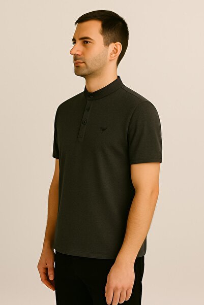 Maccali Ανδρικό κοντομάνικο γιακά δικαστή καλοκαιρινό φαρδύ μπλουζάκι από ανθρακί