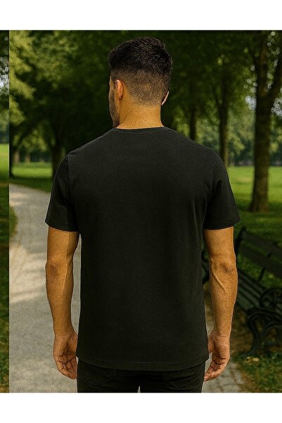 Maccali Men's Short Sleeve Text Print Crew Neck Black T-Shirt