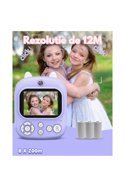 SMARTIC Instant printing photo camera, Full HD 1080p, 12MP, 2.4", SD 32GB+3 rolls, selfie+1 game+MP3