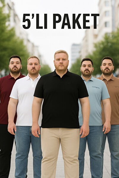 Maccali Ανδρικό μπλουζάκι με μακρύ γιακά πόλο 5 τεμαχίων Basic Plus Size