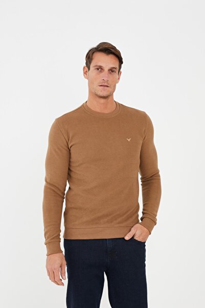 Maccali Men's Comfortfit Long Crew Neck Basic Safran Sweatshirt