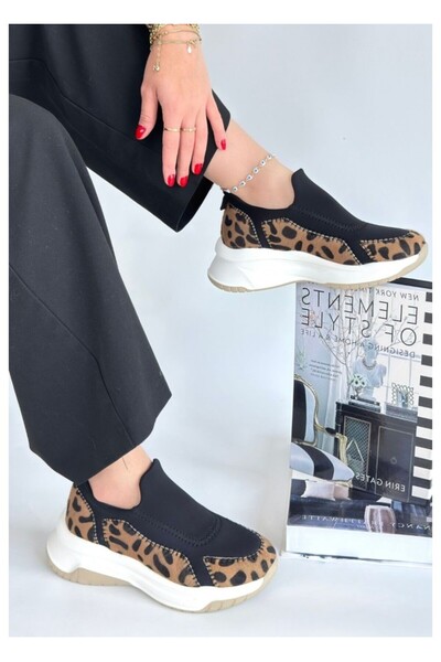 Zerenyus Kendy Premium Leopar Nubuk Streç Detaylı Kadın Sneaker