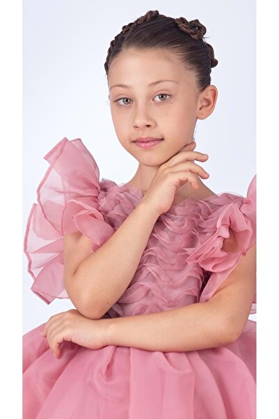 Mnk Baby&Kids Maronia Kız Çocuk Prenses Model Abiye Elbise - M00746 KOYU PEMBE