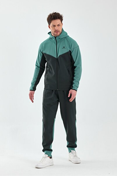 Piyera Erkek Double Face Kapüşonlu Fermuar Kapamalı Cepli Lastikli Paça Petrol Yeşil Eşofman Takımı - 7763