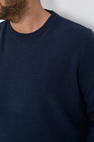 Maccali Erkek Kışlık Bisiklet Yaka Battal Basic İndigo Sweatshirt