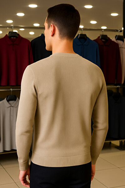 Maccali Ανδρικό πλεκτό πουλόβερ με ριγέ κρεμ χρώμα