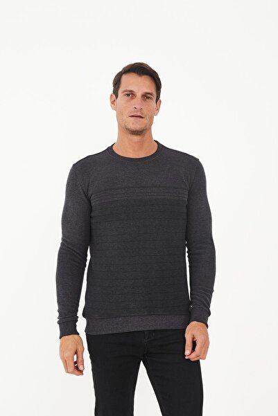 Maccali Ανδρικό CityChic με μονόχρωμο λαιμόκοψη χειμερινό φούτερ από ανθρακί