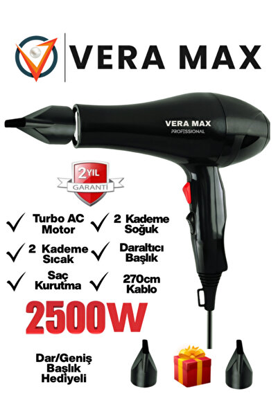 Bluemax مجفف شعر احترافي بقوة 2500 واط، توربو أيوني، ضمان 3 سنوات، مجفف شعر ت...
