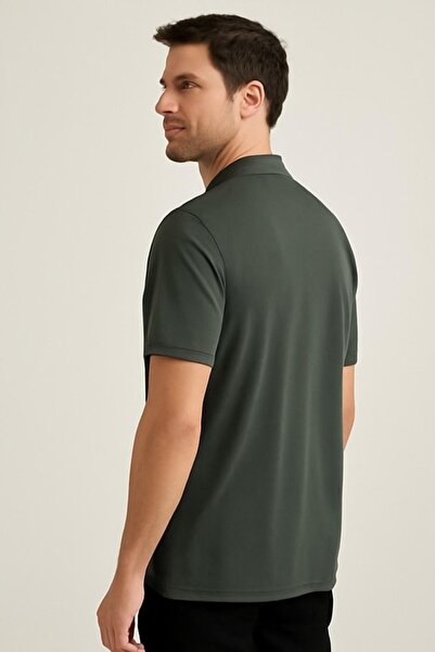 Maccali Men's Short Sleeve Striped Summer Khaki Polo Neck T-Shirt