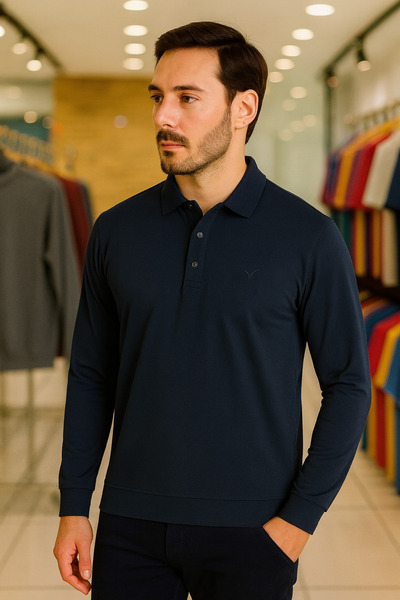 Maccali Чоловіча базова повсякденна футболка з довгими рукавами та поло-комірцем