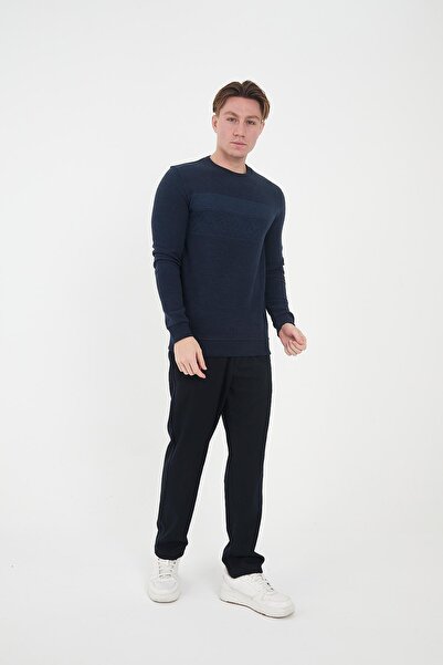 Maccali Μακρύ ανδρικό φούτερ με μπλε σχέδιο Crew Neck