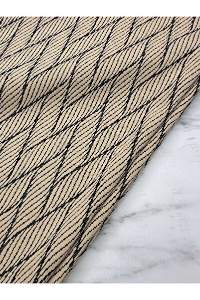 ipekkumaş Krem Renk Desenli Örme Elbiselik Kumaş Ürünümüz Adet Olarak Satılır...