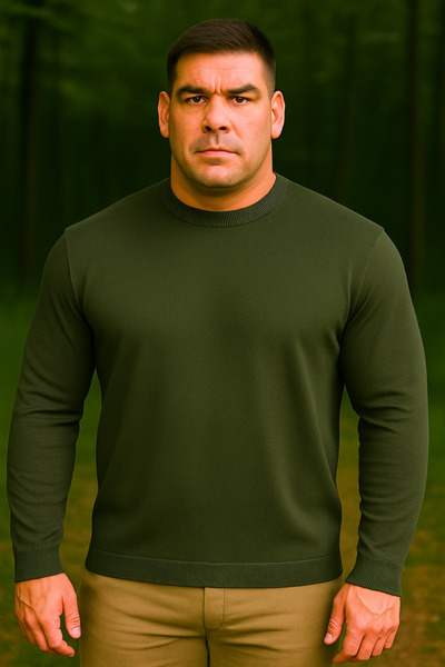 Maccali Men's Plus Size Loose Basic Khaki Sweat Sweater